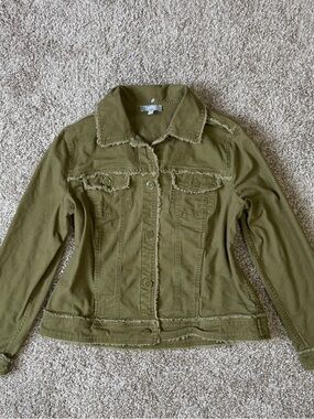 Habitat Clothes to Live In Washed Canvas Frayed Edge Jacket Olive Green Forest S